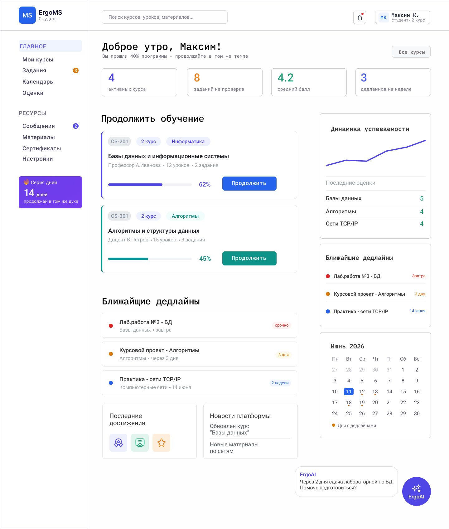 Личный кабинет студента ErgoMS