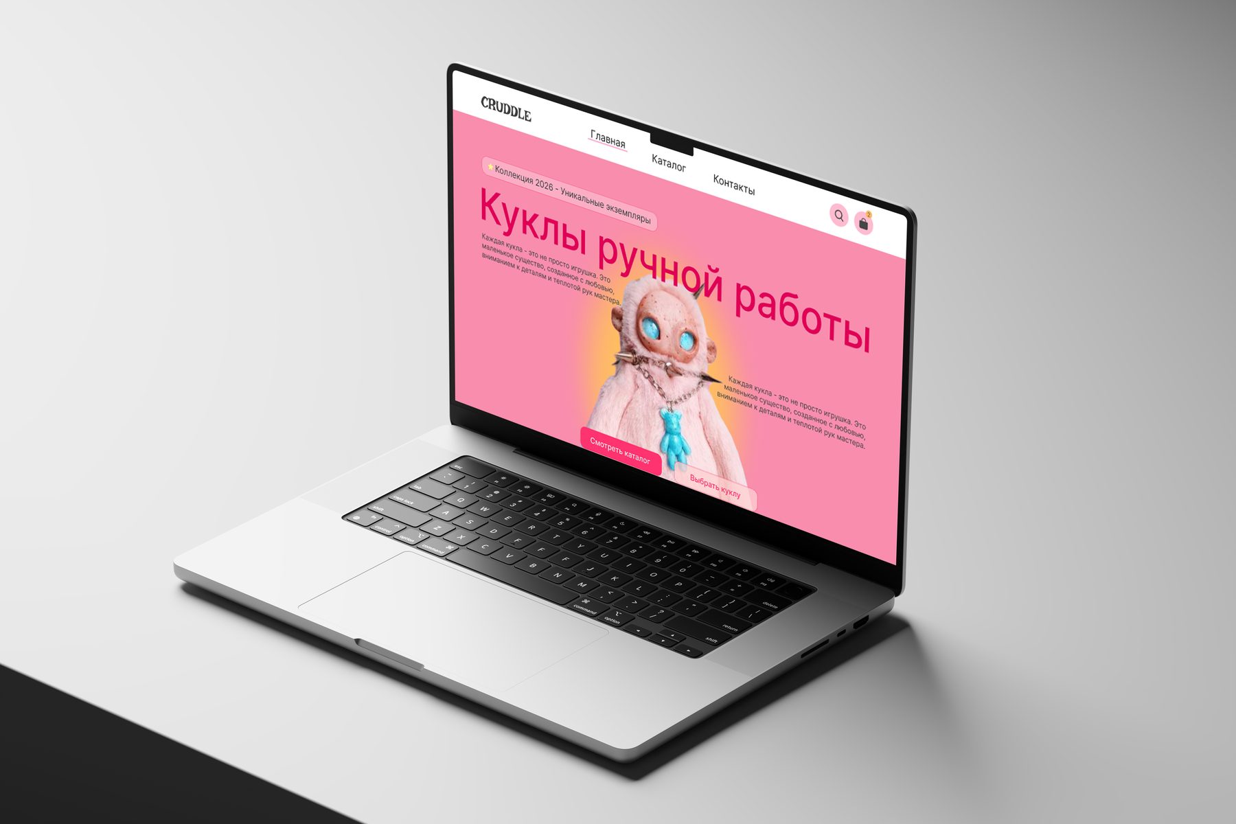 Мокап интернет-магазина игрушек ручной работы на ноутбуке